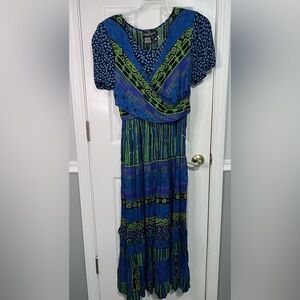 Carole Little Dresses *Vintage* Womens size 12 Midi Tiered green/blue dress